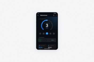 App-Ansicht zur Wahl der Betriebsart – Zuluft, Abluft oder Gegenstrom – mit aktiver Betriebsart Zuluft. Vorschau, Early Access.