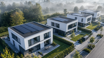 Moderne Neubausiedlung mit Solarpanels — staatliche Förderung für Lüftungsanlagen