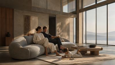 Familie entspannt in modernem Wohnzimmer mit frischer Raumluft